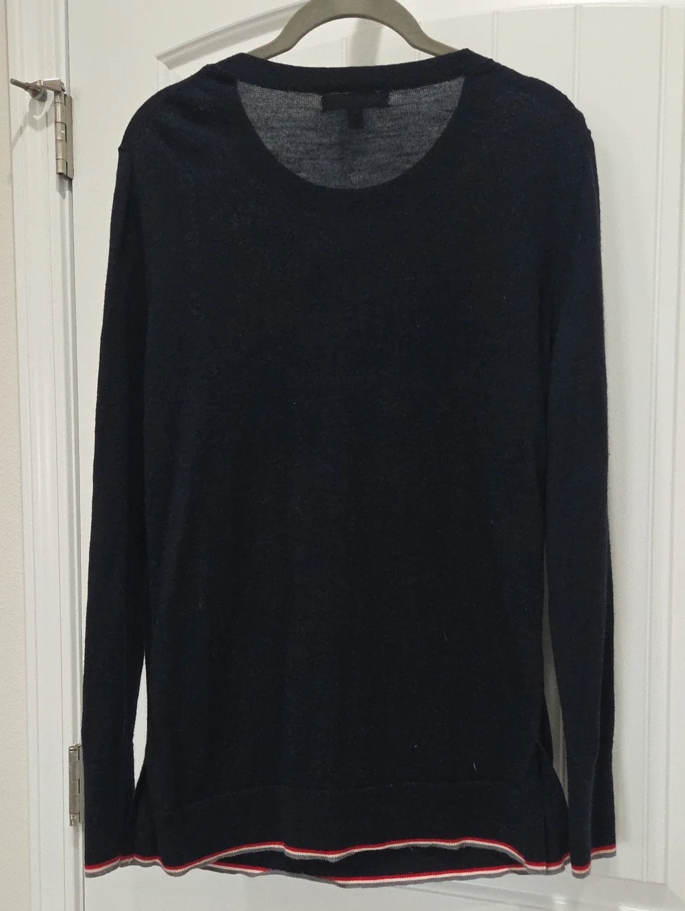 Banana Republic Washable Merino Wool Crew Neck Sweater Navy Blue Stripe Medium M
